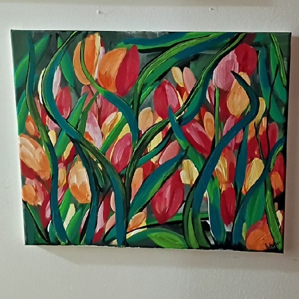 Original By Rachael Potter Vibrant Abstract Floral Canvas Art
